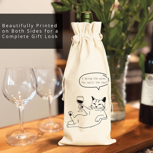 12.9 5.6 Inch Set 2 PurpleEssences Wine Gift Bag Reusable - Natural Cotton Linen Bottle Cover for Weddings
