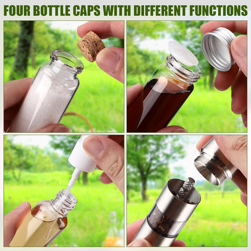8 2 1 Set TOBWOLF Portable Spice Bag for Travel, Camping Spice Kit with Jars, Salt/Pepper Grinders, Oil Spray, Foldable