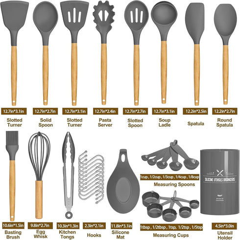 Umite Chef Kitchen Cooking Utensils Set, 33 pcs Non-stick Silicone Spatula Set with Holder, Heat Resistant Gadgets