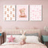 3Pcs Pink Teddy Bear Wall Art Coquette Bow Wall Decor Pictures Cute Animal Nursery Canvas Posters Prints for Baby Girls
