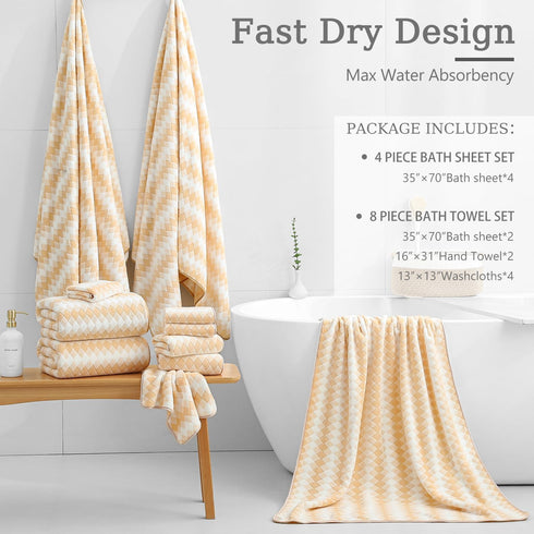 4 Set 35"x70" Set 600GSM Piece Extra Large Bath Towel Oversized Bath Sheet Bathroom Towel Soft Highly Absorbent & Quick