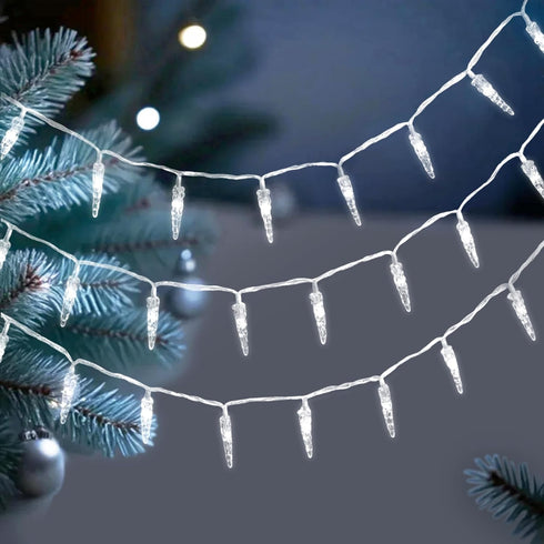 Indoor20ft 40 GRADESIN Christmas Icicle Lights LED Icicle String Lights Battery Operated Powered Christmas Lights