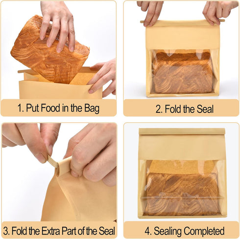 Pack of 50 Paper Bread Bags, Large Bakery Storage Bags with Window for Home Sourdough Bread Packaging