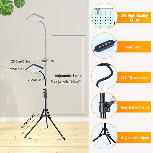 25 4/8/12/16/20H 24"-64" FECiDA Smart Control Watt LED Grow Light with Stand, Timer, Bright Enough Like A Small Sun