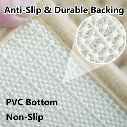 Bath Rugs Chenille 3-Piece Set, Extra Soft Absorbent Shag Beige Bathroom Mats, Machine Wash, Non-Slip Underside