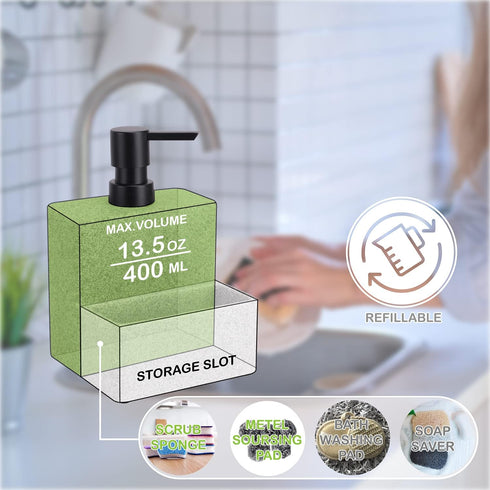 zccz Soap Dispenser with Sponge Holder, Marble Look Liquid Hand and Dish Soap Dispenser Pump Bottle for Kitchen Sink
