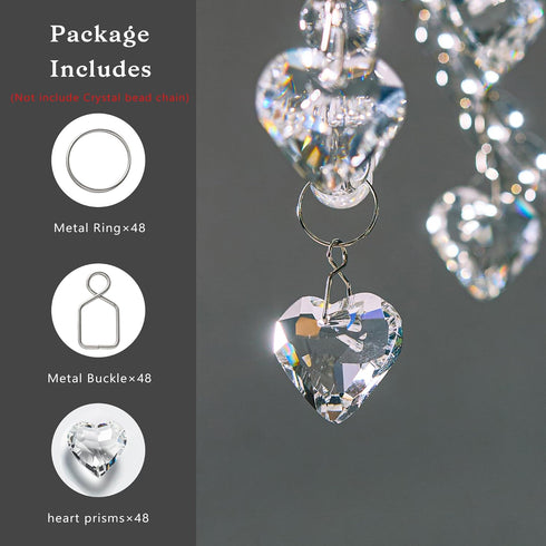 48pcs 20mm HDCRYSTALGIFTS Clear Crystal Heart Prism Sun Catchers, Heart Prisms Rainbow Maker Chandelier Crystals
