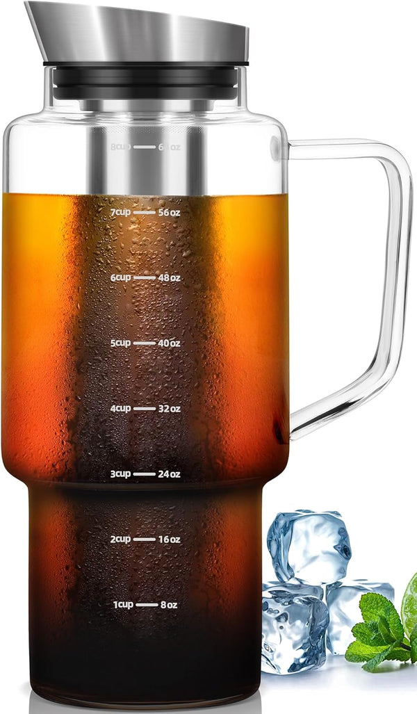 Aquach 68oz Cold Brew Coffee Tea Maker, Glass Pitcher & Stainless Steel