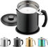 Berglander Black Bacon Grease Container with Strainer, 47oz/1.4L Stainless Steel Oil Storage with Fine Mesh Strainer