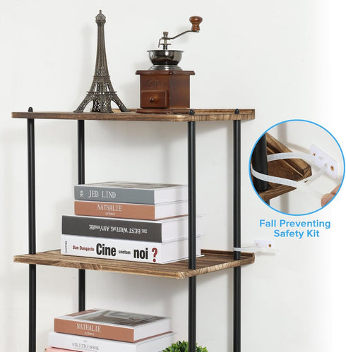 5 GETALL Tier Bookshelf with Wheels, Tall Bookcase for Small Spaces, Solid Wood Narrow Shelf, Corner Book Shelf Storage
