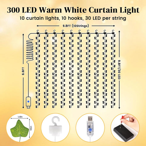 300 DomeStar Vines with Light for Bedroom, LED Fairy Lights with Vines, Curtain String Lights with Remote for Dorm