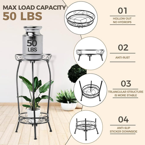 Stands2 27.1 inch Kavlium Plant Stand Indoor OutdoorTall Black Metal Rustproof Stable Plant Tier Multiple Plant Rack