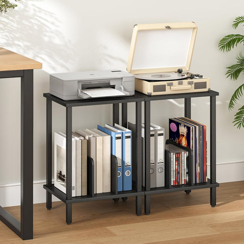 2-Tier 100 Albums, BK05RS01 HOOBRO Small End Table, Record Player Stand Vinyl Record Turntable Stand with Storage up