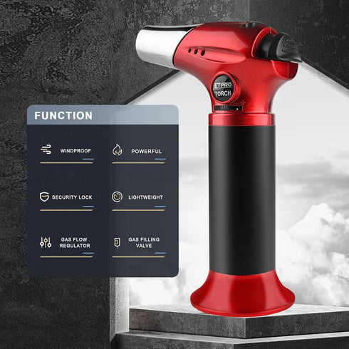 Butane Torch Kitchen Lighter, Refillable Cooking Torch with Adjustable Flame for BBQ and Desserts (red)