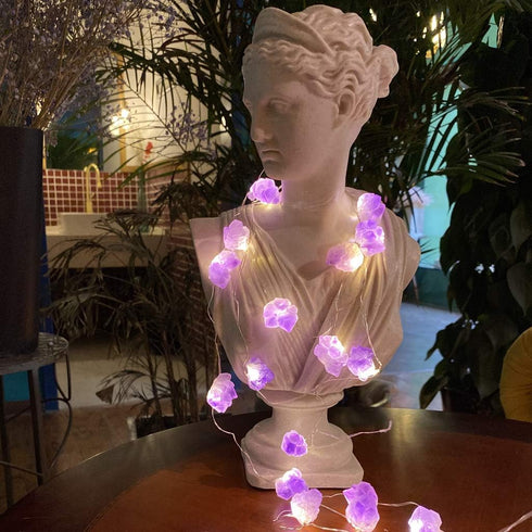 Genuine Amethyst Crystal Decorative Lights, Cute Fairy String Lights 10ft with 30 Natural Stones and Remote