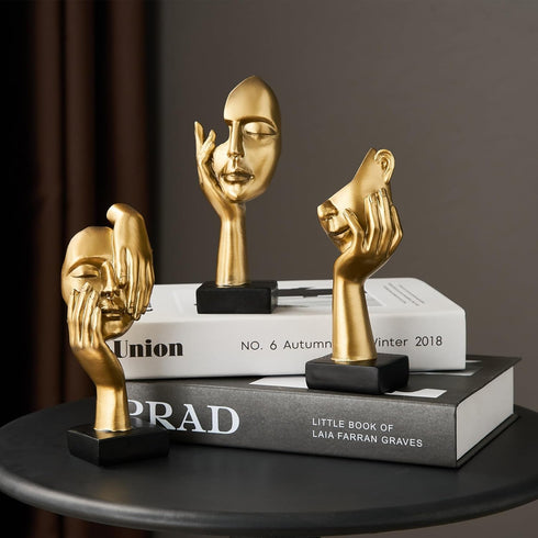 3 Pcs Gold Thinker Statues Sculptures for Home Decor, Golden Statues Table Decor Accents, House Decorations for Living