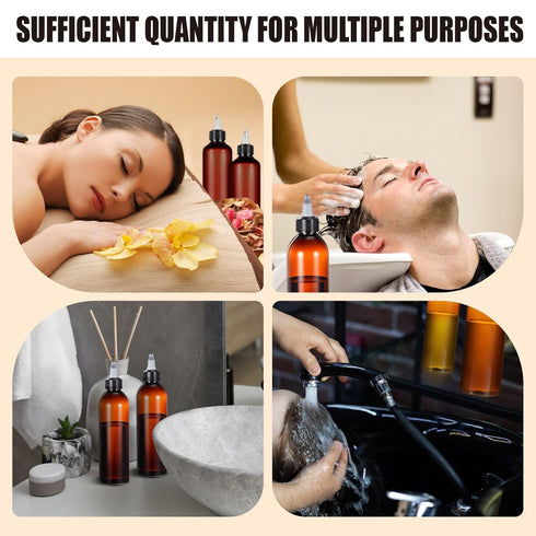 12 (8 oz,Amber) Barydat Pcs Squeeze Bottle Twist Top Applicator Empty Hair Oiling Bottle with Funnels Refillable