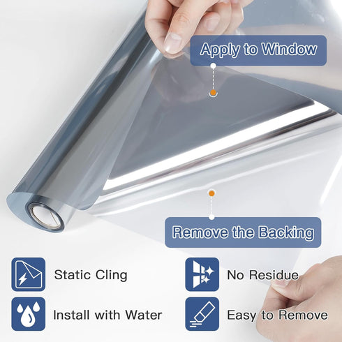Haton Window Privacy Film: One Way Window Tint for Home, Silver, 17.5 x 78.7 Inches, No Glue Static Cling