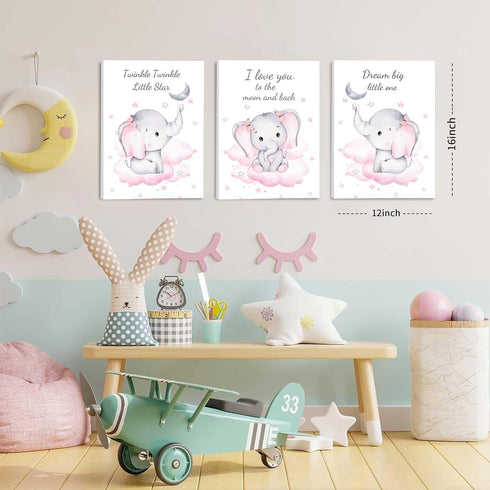 DXOAGXQ decoration(12X16X3 Watercolor Elephant Family Framed Canvas Wall Art,Elephant Nursery Canvas Wall