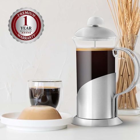 OVENTE French Press Coffee Maker 12 Ounce - 4 Level Stainless Steel Filter System, Borosilicate Glass