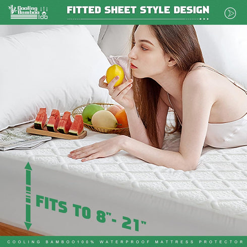 UNILIBRA Twin Mattress Protector, Waterproof Rayon from Bamboo, Deep Pocket, White