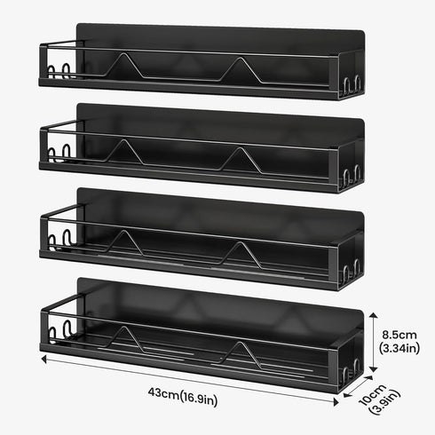 Mystozer 16.9 Inch 4 Pack Wide Large Capacity Magnetic Spice Rack for Refrigerator, Metal Fridge Shelf, Black