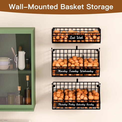 Countertop 3 Egg Holder with Dividers & Labels, Tier Stackable Chicken Egg Holder Egg Baskets for Gathering Fresh Eggs