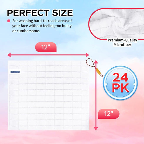 24 Pack White Washcloths, Microfiber Face Cloths, Soft Bulk Fingertip Towels, Lint Free Quick Dry Absorbent Reusable