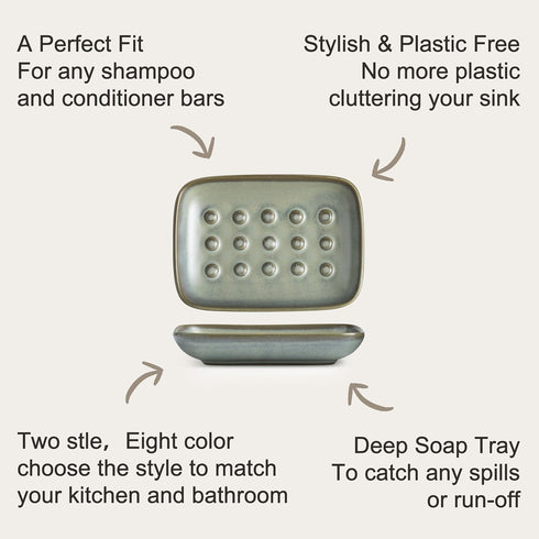 Miamolo Ceramic Soap Dish for Shower, Non-Slip Bar Soap Saver Tray Bar for Bathroom Kitchen Sink Bathtub, Easy