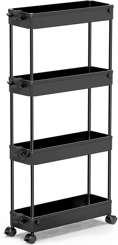 SPACEKEEPER Slim Rolling Storage Cart, 4 Tier Bathroom Organizer Mobile Shelving Unit for Kitchen, Bathroom, Craft,