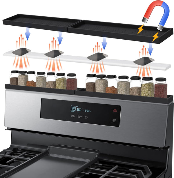 Mofason 30 Inch Silicone Magnetic Stove Top Shelf, Kitchen Over Stove Organizer, Non-Slip Spice Rack Tray - Black