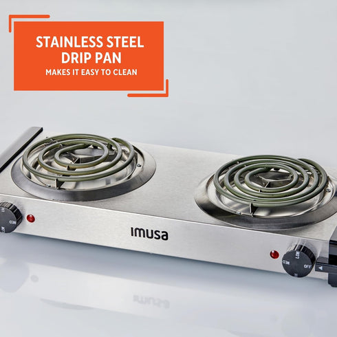 Imusa USA GAU-80312US Electric Double Burner 1750-Watts, Stainless Steel