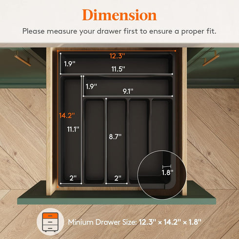 Lifewit Silverware Drawer Organizer Tray, Plastic Cutlery Storage for Kitchen Drawer, Flatware and Utensil Holder Divider for Spoons Forks Knives Tableware, 7 Compartment, Black by Lifewit