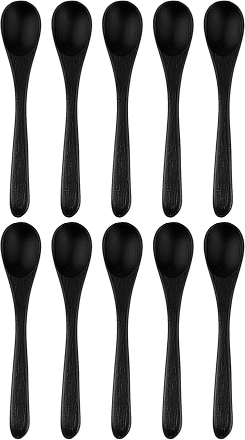 BambooMN Mini Black Salt Spoon/Tiny Wooden Spoons for Spices, 30pcs Oval 4.3"