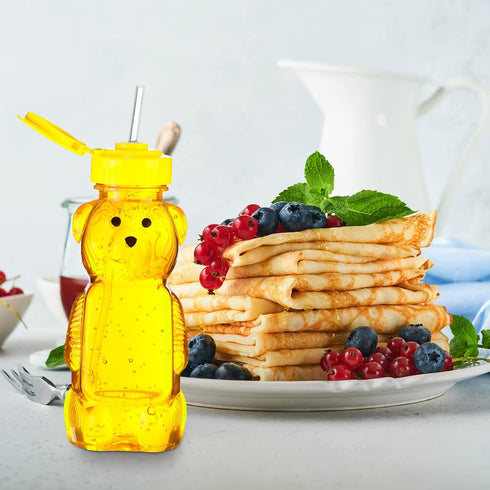 32 Pack Cups(8oz) Thenshop Honey Bear Bottle with Straws Empty Plastic Cup Honey Jar Containers Bear Shaped Squeeze