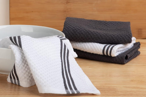 Set 8 12x12 Sticky Toffee Cotton Dishcloths of Gray and White Kitchen Towels in, Reusable and Absorbent Tea Towels