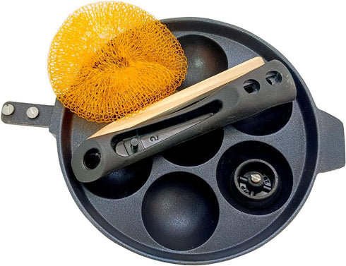 Non Stick Appam Pan, 7 Cavity Aluminium Paniyaram Pan with Stainless Steel Lid, Ebelskiver Patra Appachatty Egg Maker
