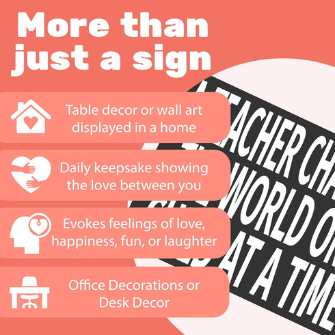 JennyGems Inspirational Teacher Gift Wood Sign, A Teacher Changes the World One Child at a Time, Classroom Decor