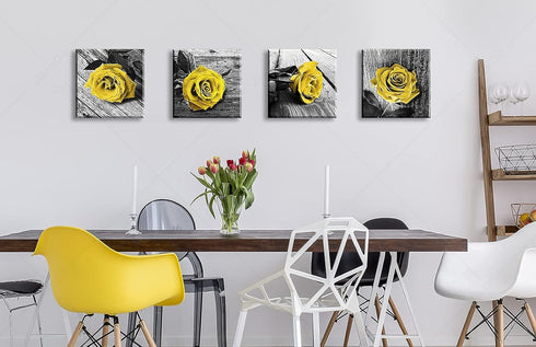 Yellow Decor Canvas Wall Art - Valentine Decorations for Home, Rose Flowers Pictures for Living Room Office Décor
