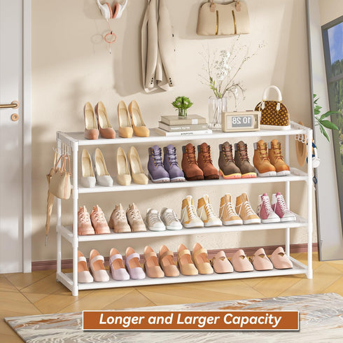 4 2 Closet 26Pairs, LUKYTOWER Extra Long Shoe Rack Tier Shoe Storage Organizer with Hooks, Wide Stackable Shoe