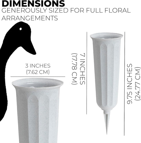 2 Pack Plastic Cemetery Vase with Ground Spike, 9.75" x 3", Outdoor Grave Flower Holder
