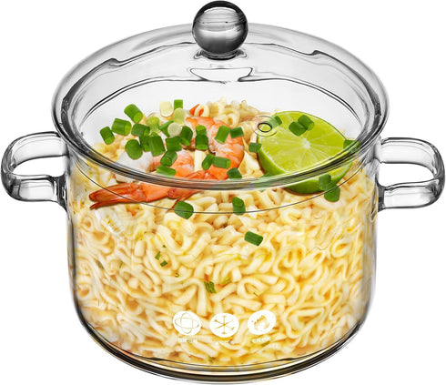 Yardwe Glass Pots with Cover, Heat-Resistant Glass Saucepan Cooking Pot for Pasta Noodle, Soup, Milk, Food, 5.5x5.5x6.3 Inch (1350ml) by Yardwe