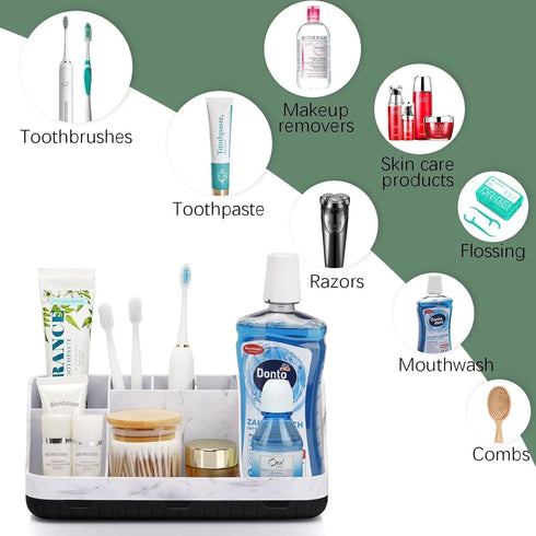 Marble Bathroom Countertop Organizer, Detachable 7 Slots for Kids Electric Toothbrush and Toothpaste Storage