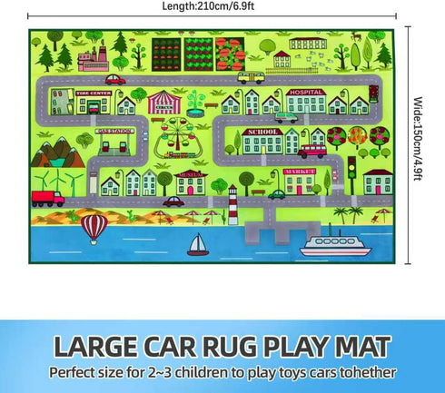 JinKune 60'' 84' Large Kids Carpet Play Mat Rug for Playroom, x Car Rugs Mat for Kids Toy Cars, City Life with Road