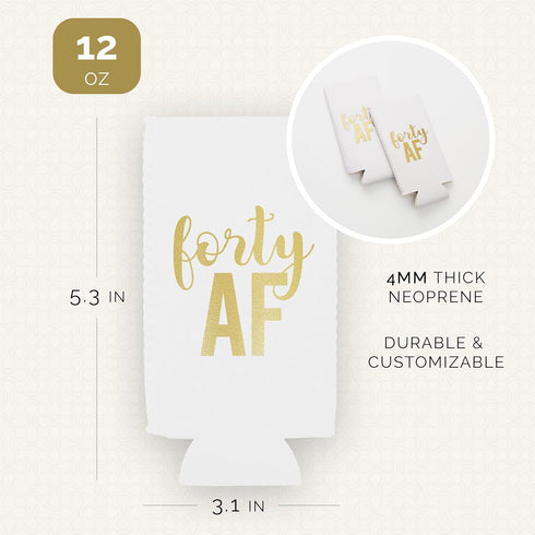 Forty AF Can Coolers, Set of 12 for 40th Birthday Favors and Party Decorations for Men and Women