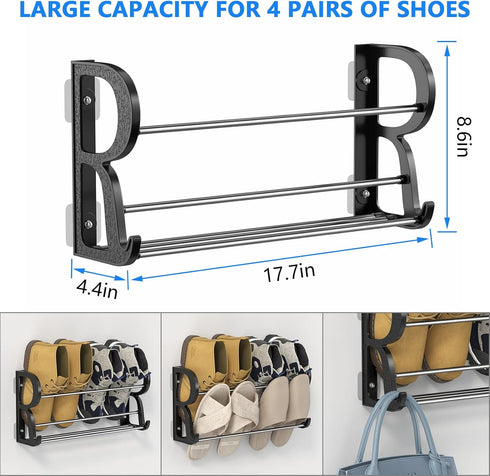 2 Pack, Hanging Shoe Rack Wall Mount Shoe Rack with Sticky Hanging Mounts, Wall Shoes Holder Storage Organizer Shelf