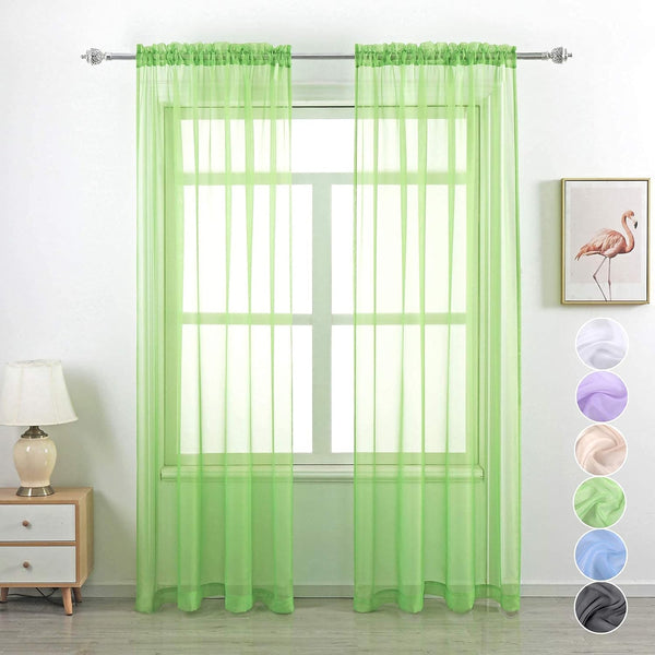 GYROHOME Basic Rod Pocket Sheer Voile Curtain Set of 2 Panels, Sunlight Filtering for Living Room (Green 52x84 inch)