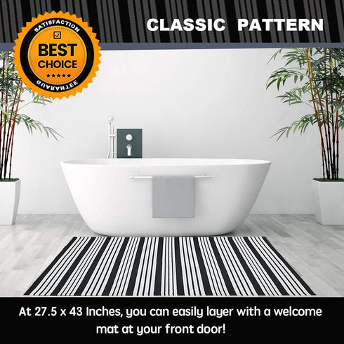 Cotton Black and White Striped Rug (27.5 x 43 Inches), Washable Stripe Outdoor Hand-Woven Reversible Stripe Rug for Outdoor Entryway,Laundry Room,Farmhouse,Kitchen. by KaHouen