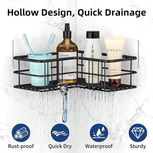 Menbyci 2 Pack Black Shower Caddy Corner Bathroom Shower Shelf, Rust Proof Bathroom Organizer Accessories, Adhesive