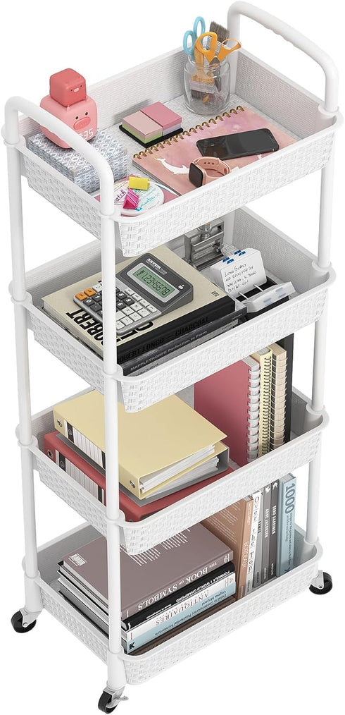 MOYIPIN 4-Tier Plastic Rolling Utility Cart with Handle,Utility Storage Cart for Office, Living